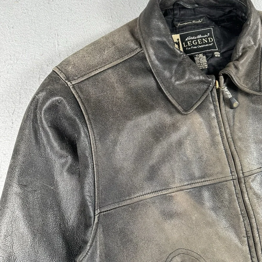 Eddie Bauer Legends Journeyman Bomber Jacket Men's Medium Black Leather Flight - Picture 8 of 16